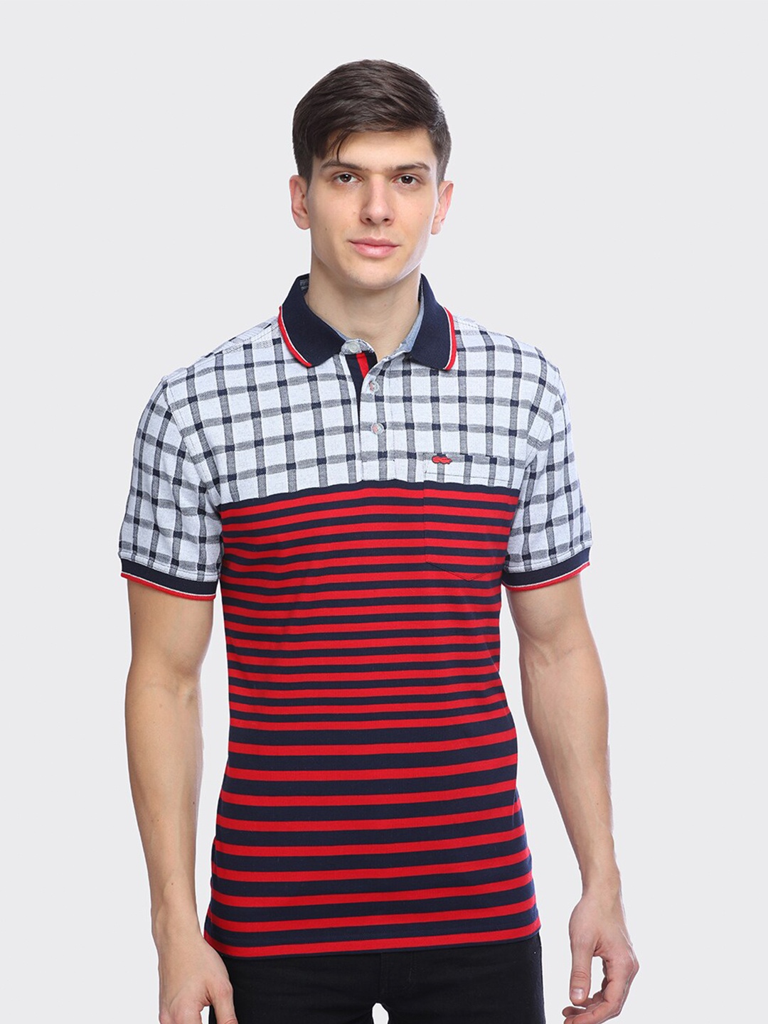 

LEAD & RIDE Striped Polo Collar Cotton T-Shirt, Red