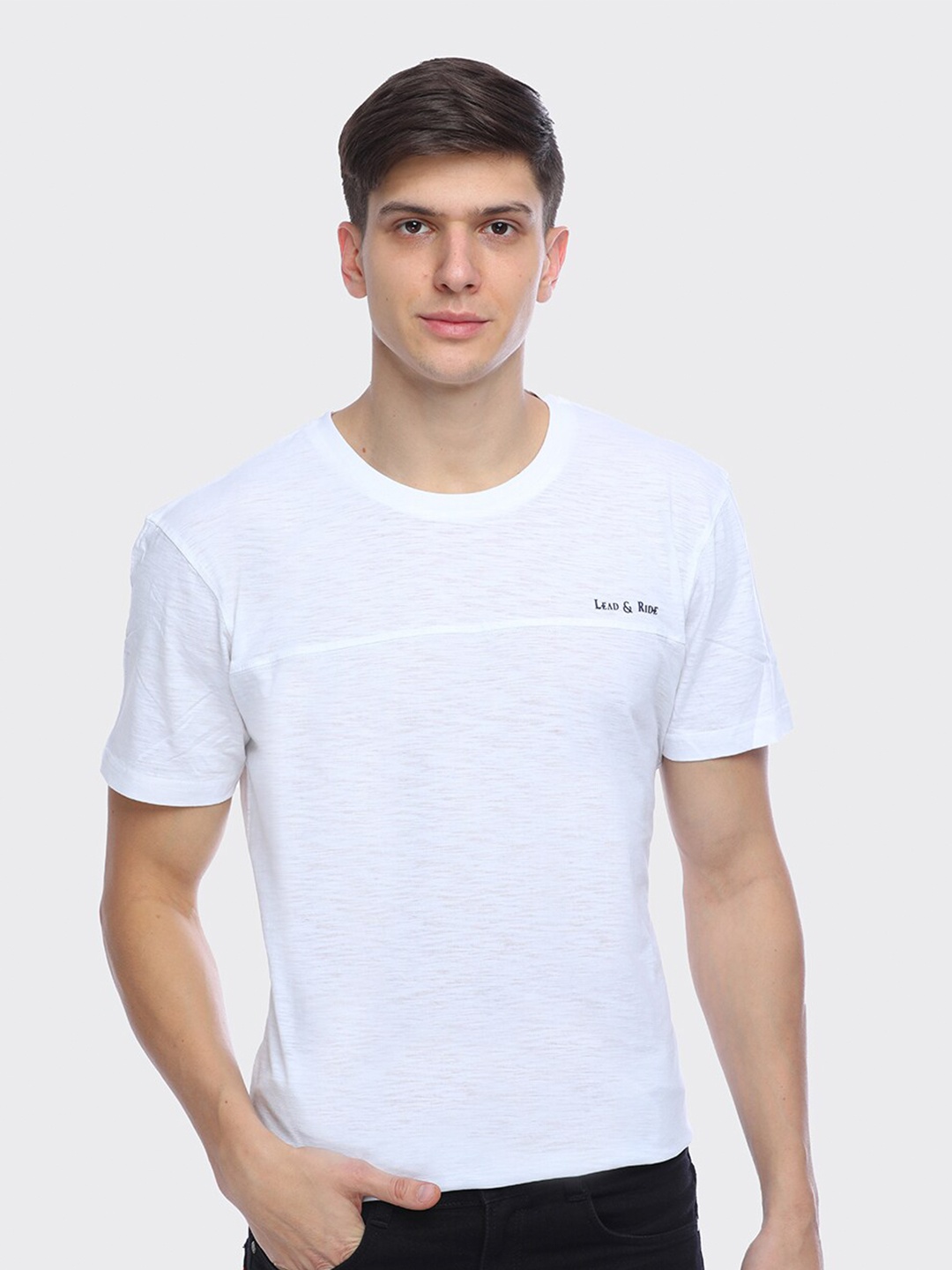 

LEAD & RIDE Round Neck Cotton T-Shirt, White