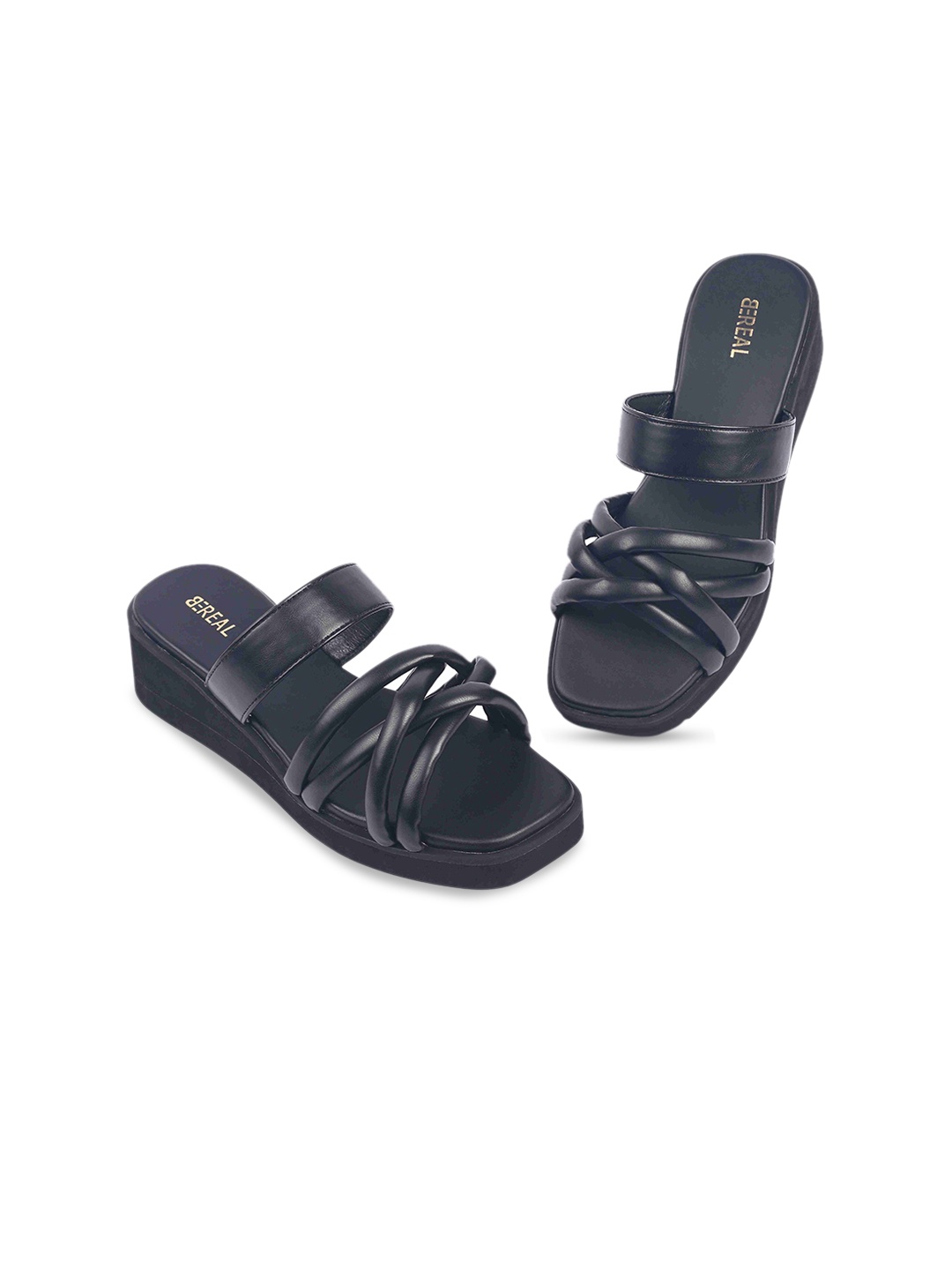 

BEREAL Strappy Flatform Heels, Black