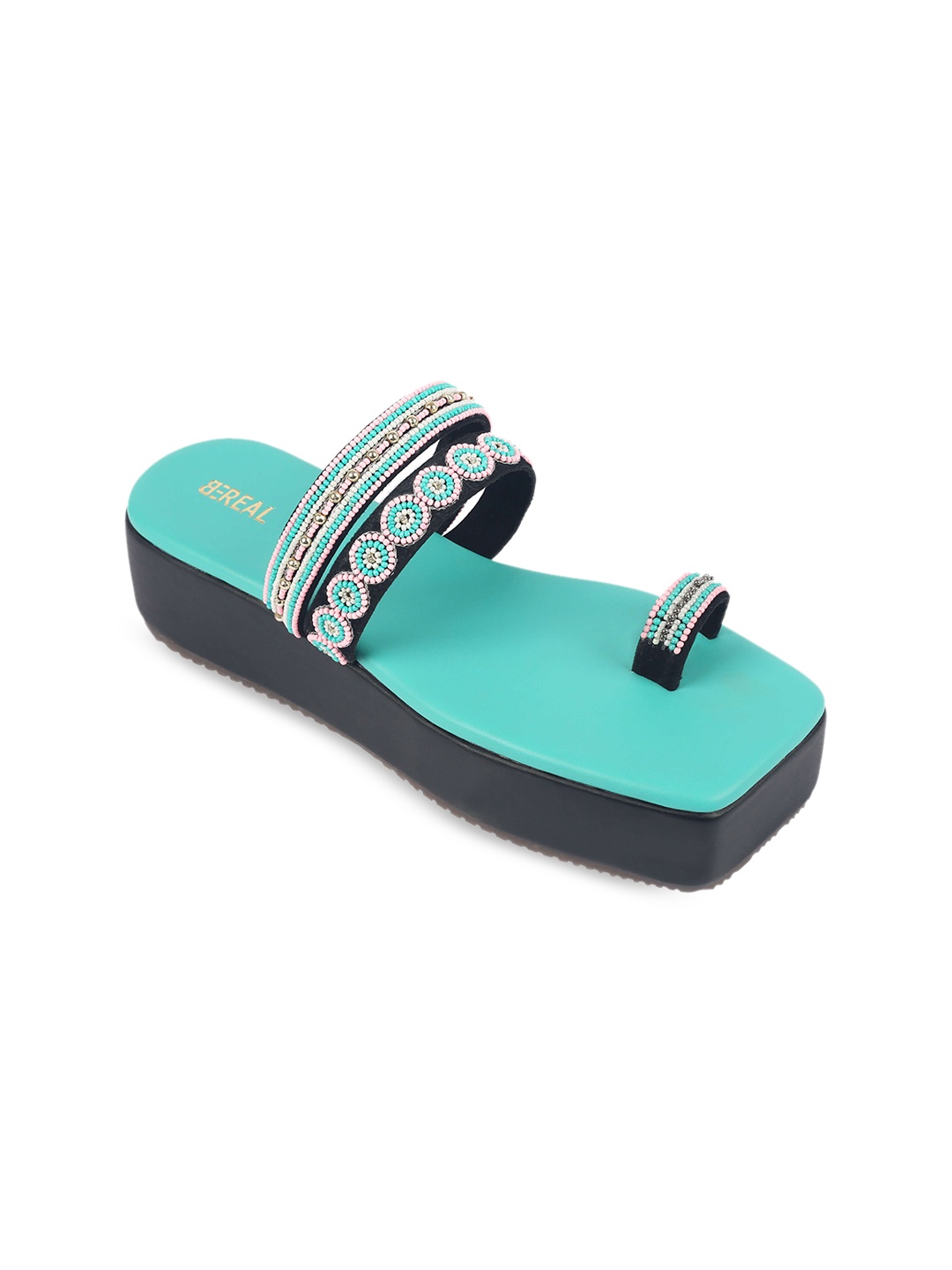 

BEREAL Open Toe Flatform Heels, Turquoise blue