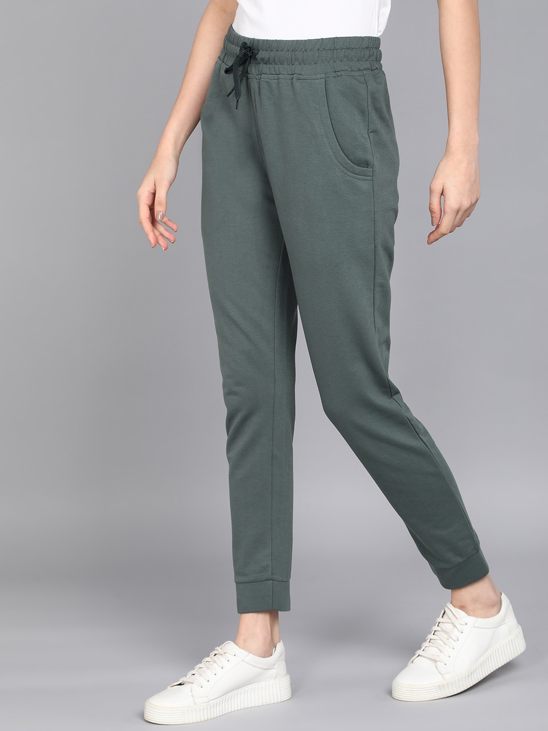 

Alan Jones Women Elasticated Waistband Slim Fit Joggers, Green