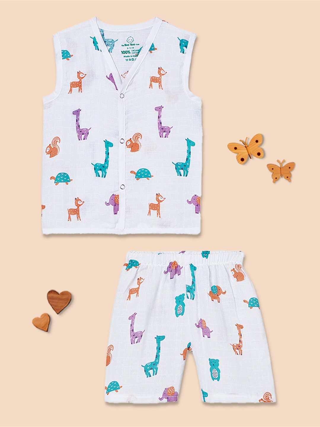 

The Boo Boo Club Infants Pure Cotton Printed Sustainable Top with Shorts, Off white