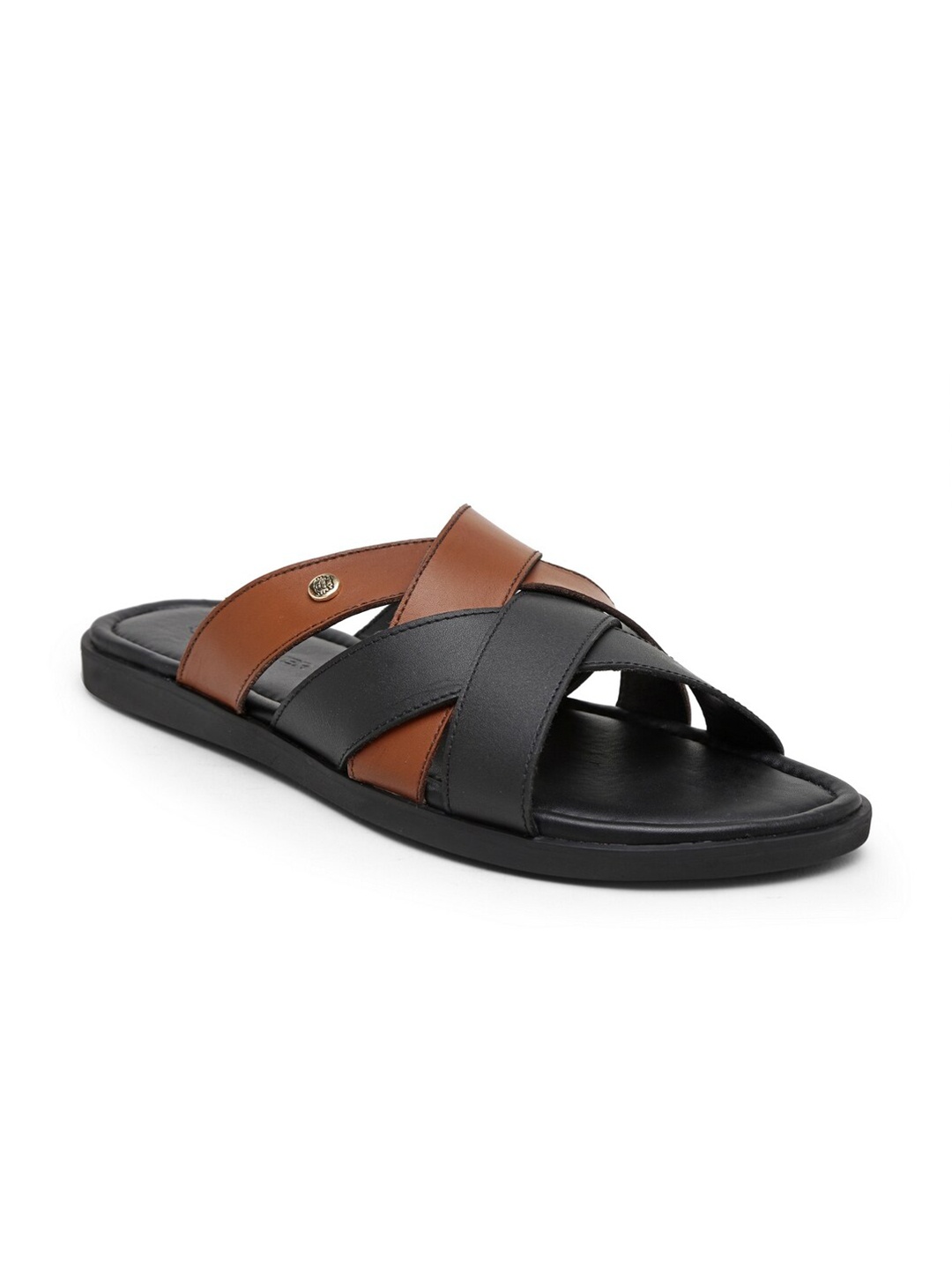 

BEAVER Men Open Toe Leather Comfort Sandals, Black