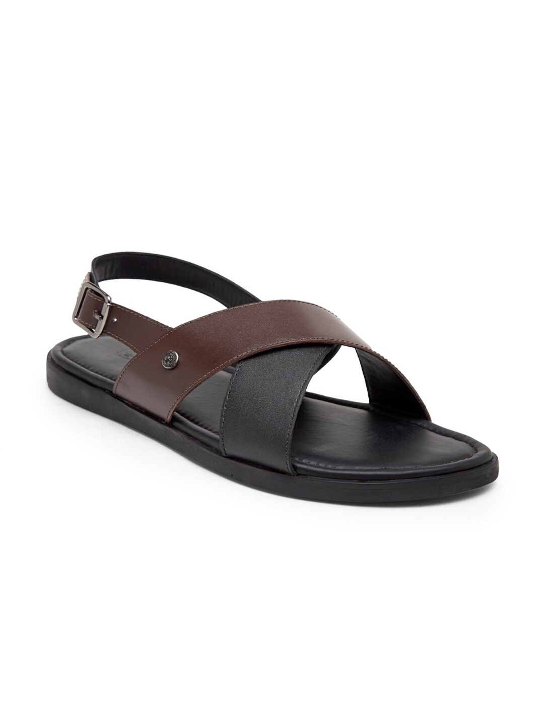 

BEAVER Men Open Toe Leather Comfort Sandals With Buckle Closure, Black