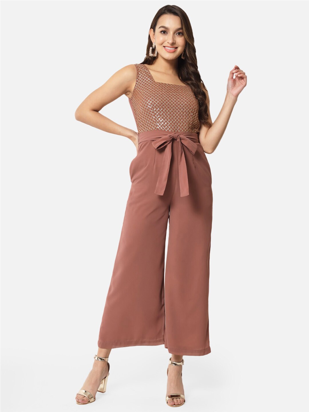 

ALL WAYS YOU Square Neck Basic Jumpsuit With Tie-Ups, Brown