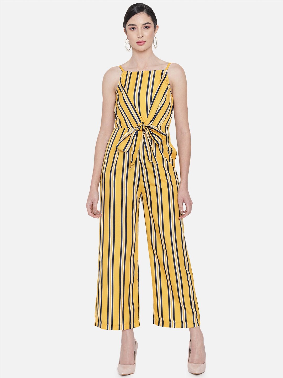 

ALL WAYS YOU Striped Basic Jumpsuit With Waist Tie-Ups, Yellow