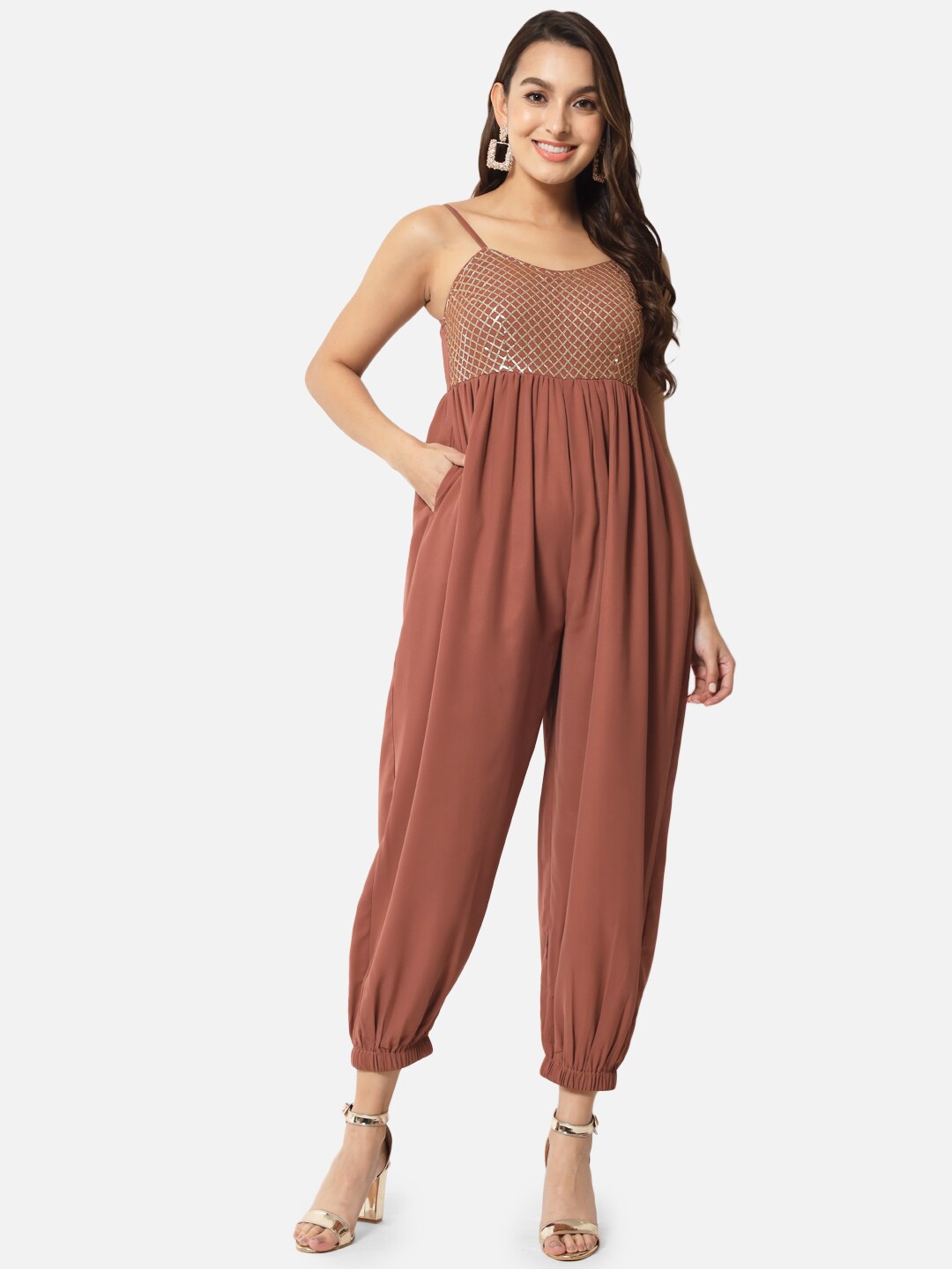 

ALL WAYS YOU Embellished Basic Jumpsuit, Brown