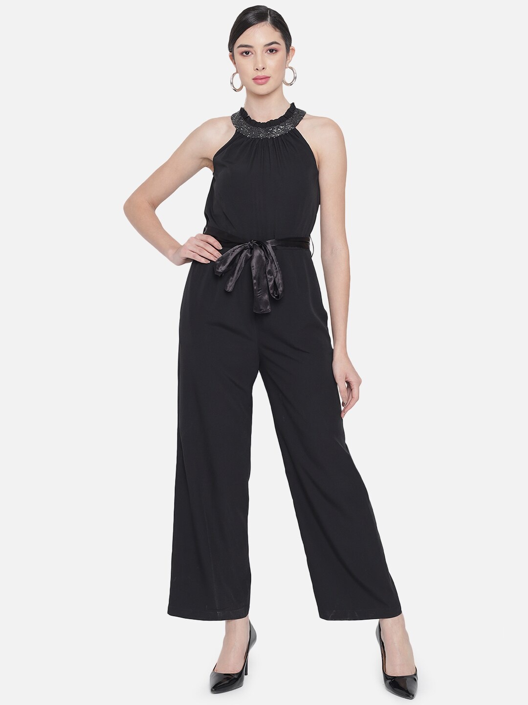 

ALL WAYS YOU Embellished Halter Neck Basic Jumpsuit, Black