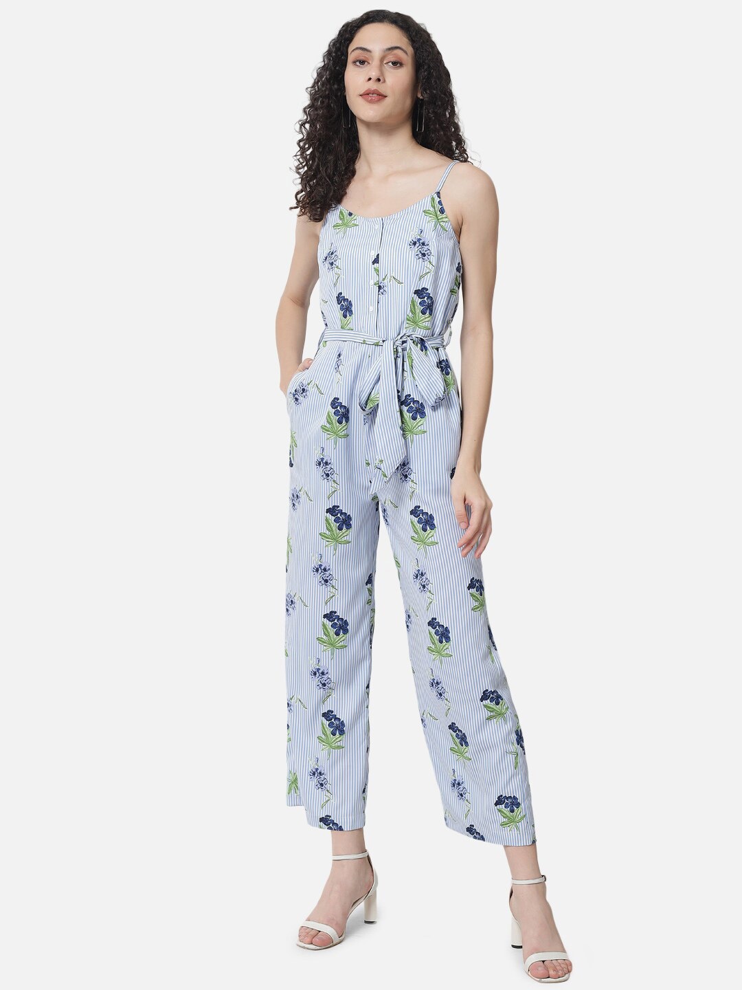 

ALL WAYS YOU Floral Printed Sleeveless Basic Jumpsuit, Blue