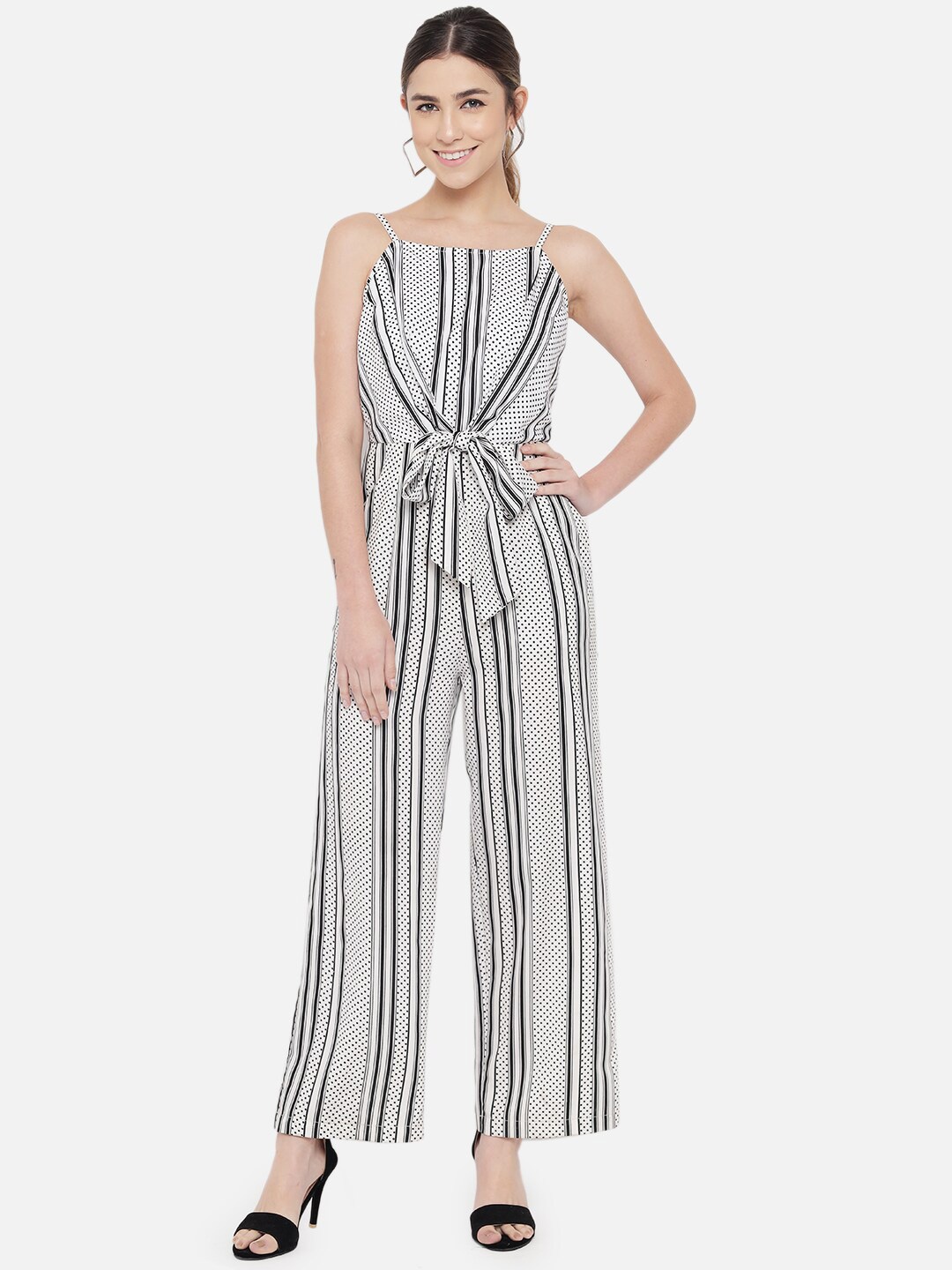 

ALL WAYS YOU Printed Waist Tie-Ups Sleeveless Basic Jumpsuit, White