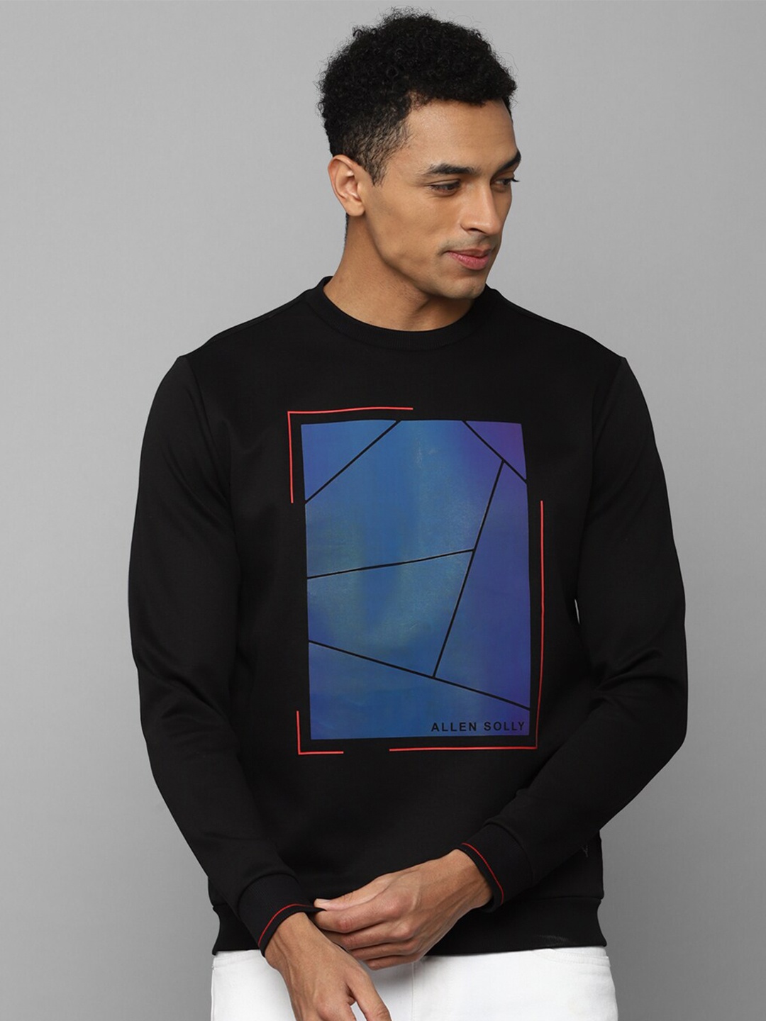 

Allen Solly Geometric Printed Pure Cotton Sweatshirt, Black