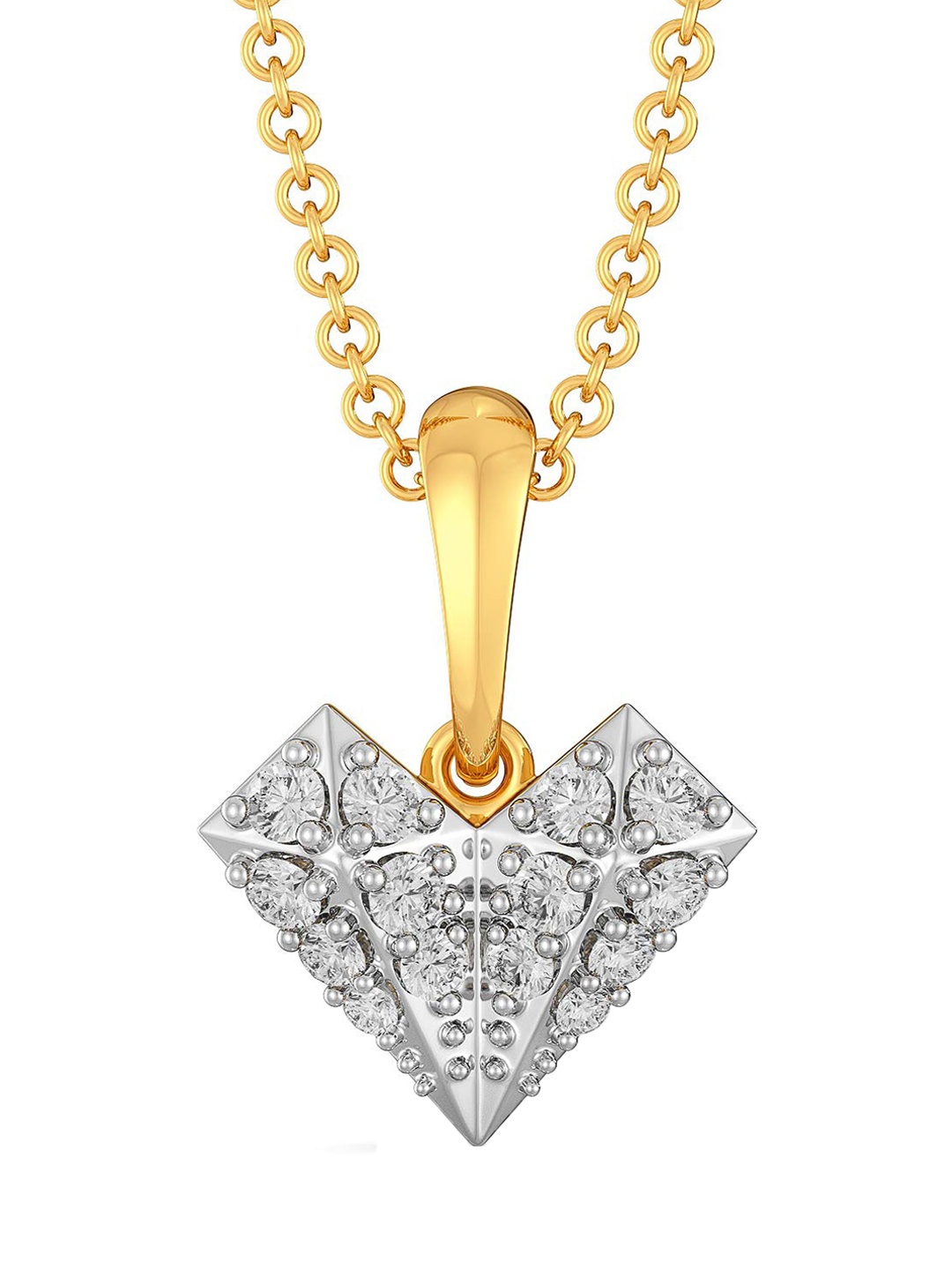 

MELORRA Heart Mache Diamond-Studded Rhodium-Plated 18KT Gold Pendant- 1.79 gm