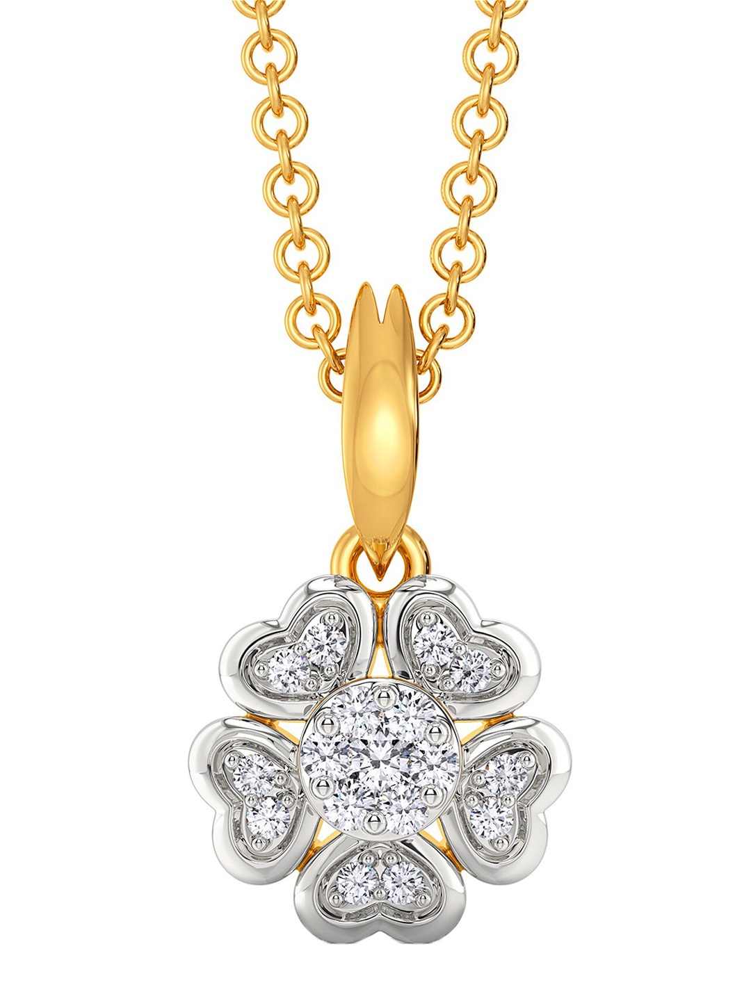 

MELORRA Vogue of Heart Diamond-Studded Rhodium-Plated 18KT Gold Pendant-1.49gm