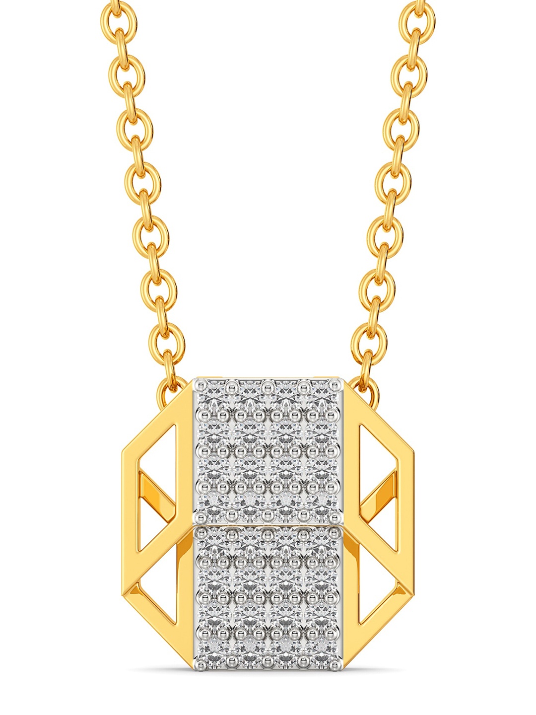 

MELORRA Parallel Points Diamond-Studded Rhodium-Plated 18KT Gold Pendant- 2.12 gm