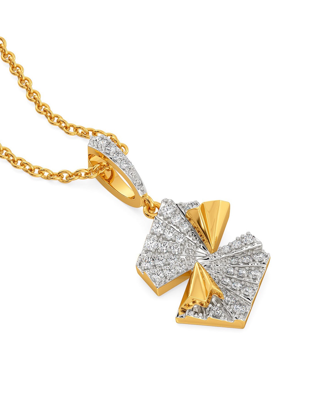 

MELORRA Majestic Folds Diamond-Studded Rhodium-Plated 18KT Gold Pendant- 2.6 gm