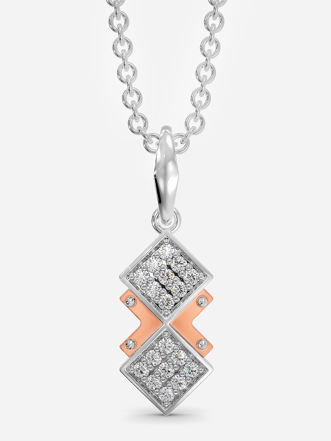 

MELORRA Dapper Lady Diamond-Studded Rose Gold-Plated 18KT White Gold Pendant- 1.17 gm