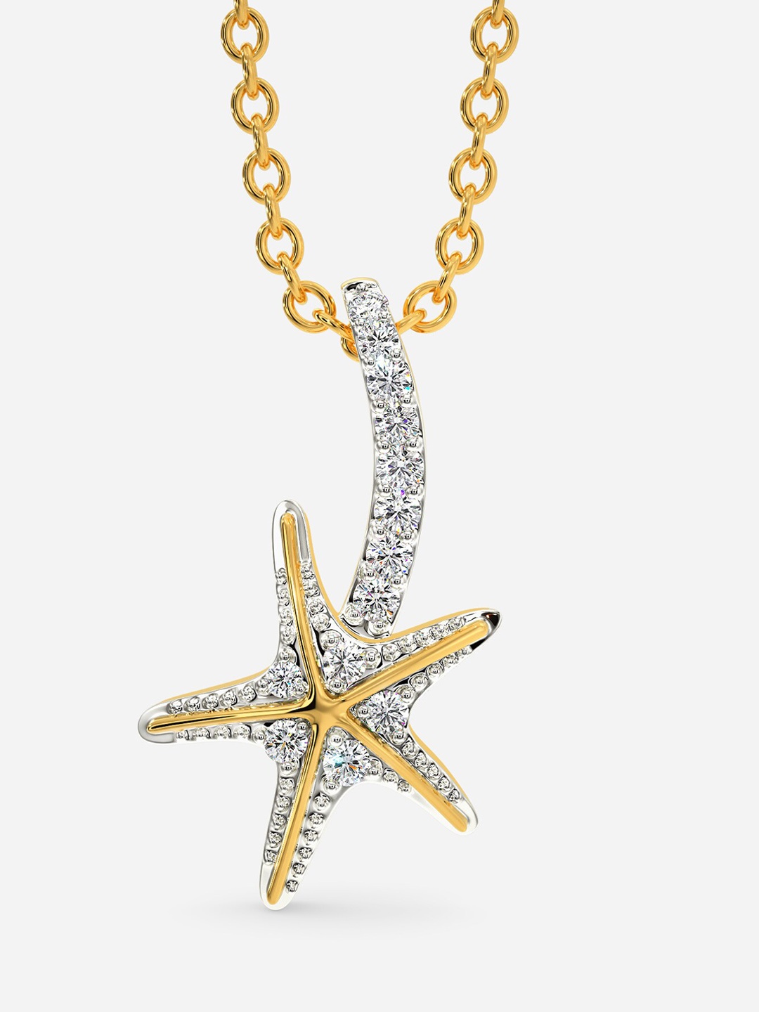 

MELORRA Wish Upon A Starfish Rhodium-Plated 18KT Gold Diamond-Studded Pendant - 1.41 gm