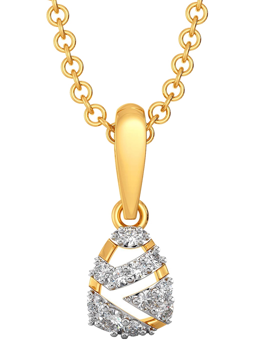 

MELORRA Fiery Bows Diamond-Studded Rhodium-Plated 18KT Gold Pendant- 0.84 gm