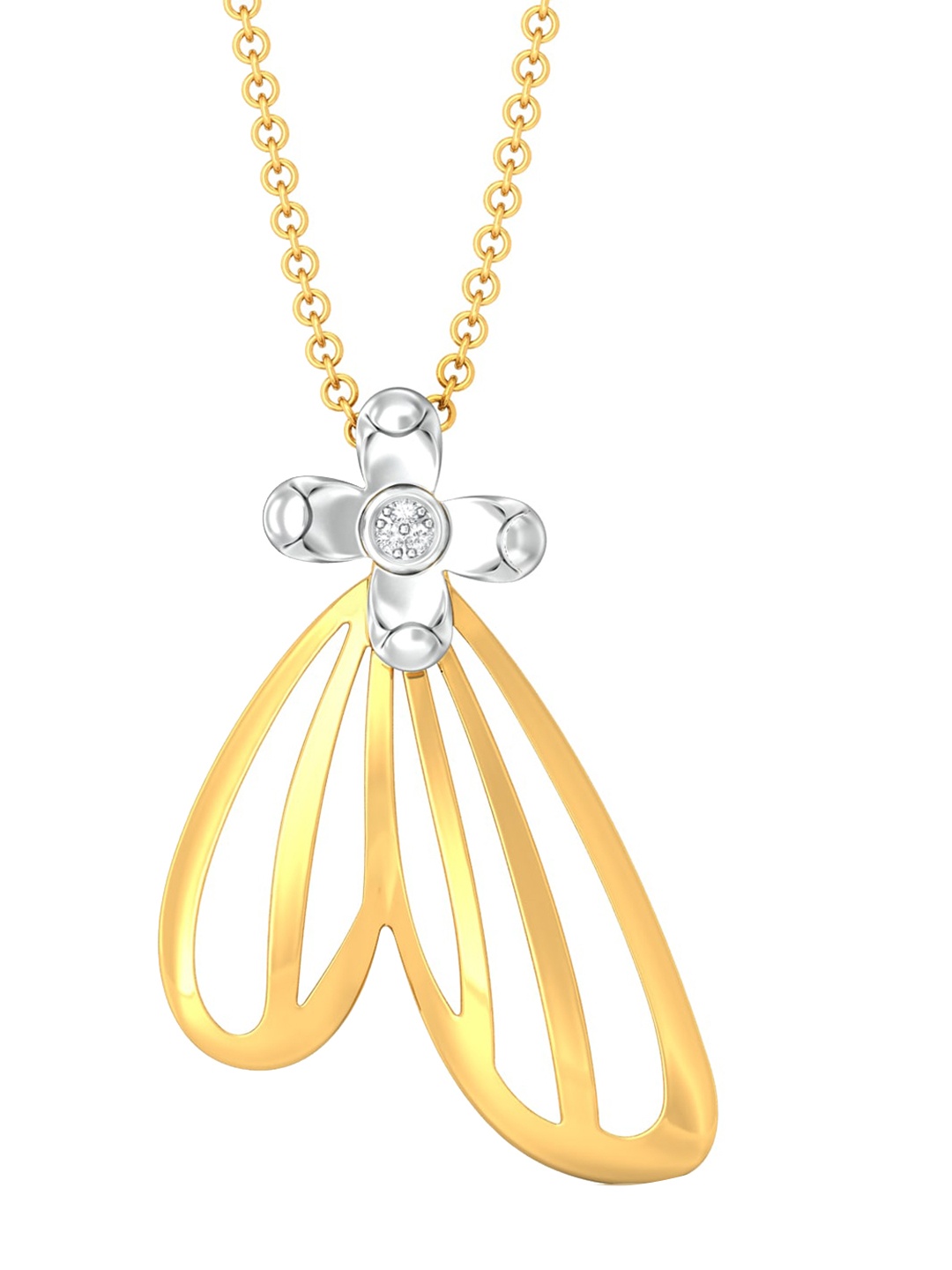

MELORRA Wings of Grace Diamond-Studded Rhodium-Plated 18KT Gold Pendant- 3.87 gm