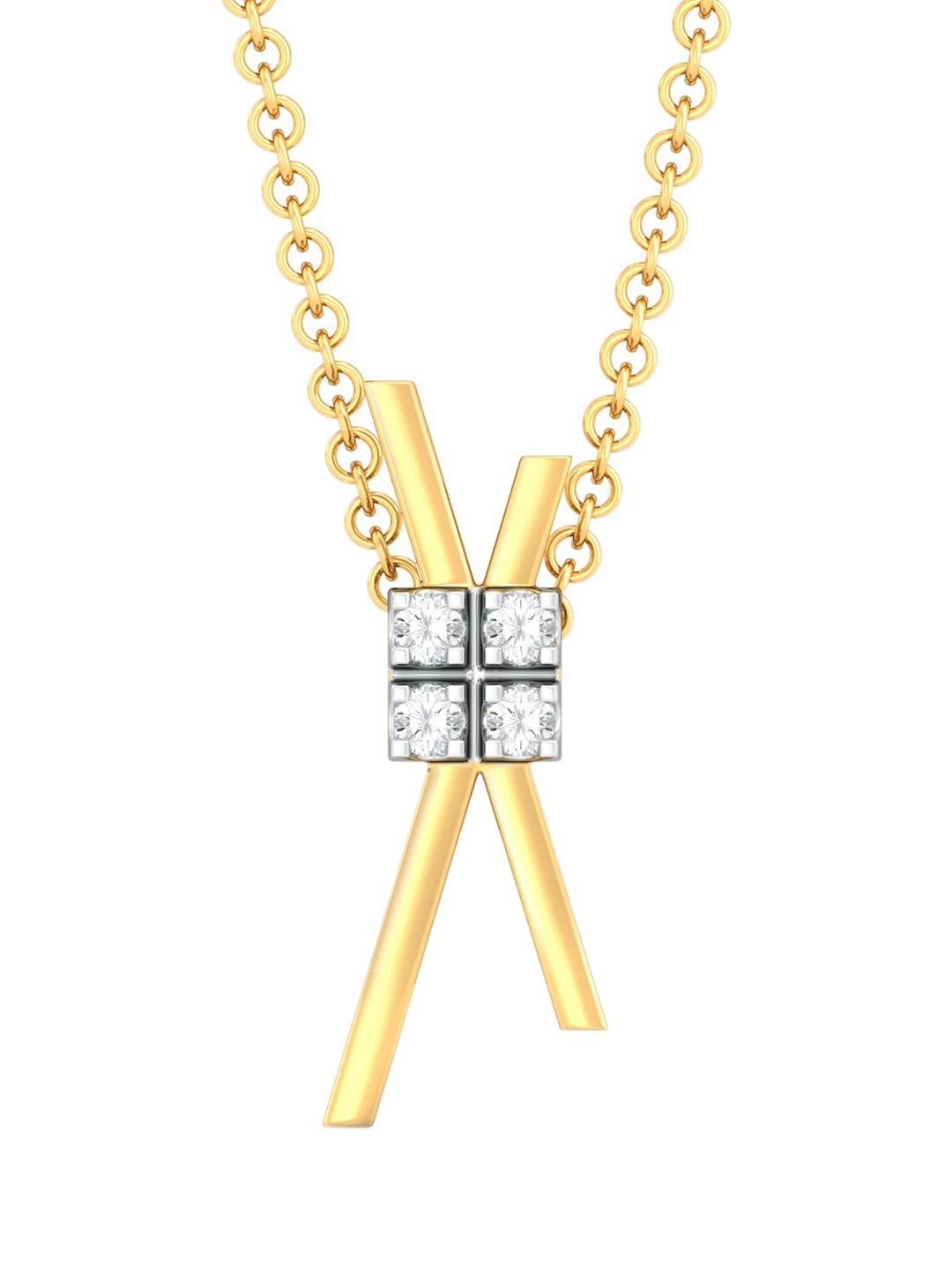 

MELORRA Criss-Cross Cool Rhodium - Plated 18KT Gold Diamond Pendant - 1.27 gm