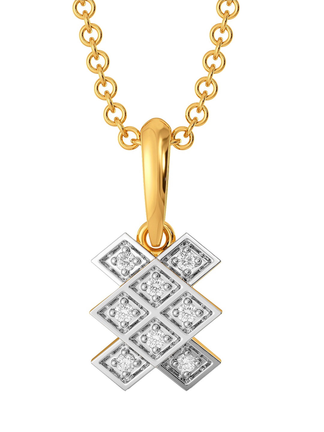 

MELORRA Plaid Perks Rhodium-Plated 18KT Gold Diamond-Studded Pendant - 1.1 gm