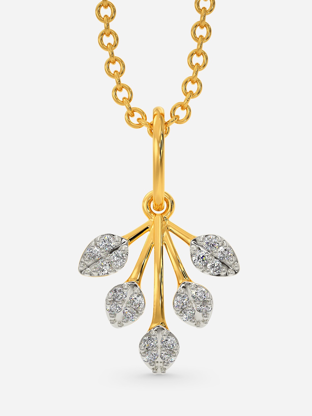 

MELORRA Frosted Leaves Rhodium-Plated 18KT Gold Diamond-Studded Pendant - 1.0 gm