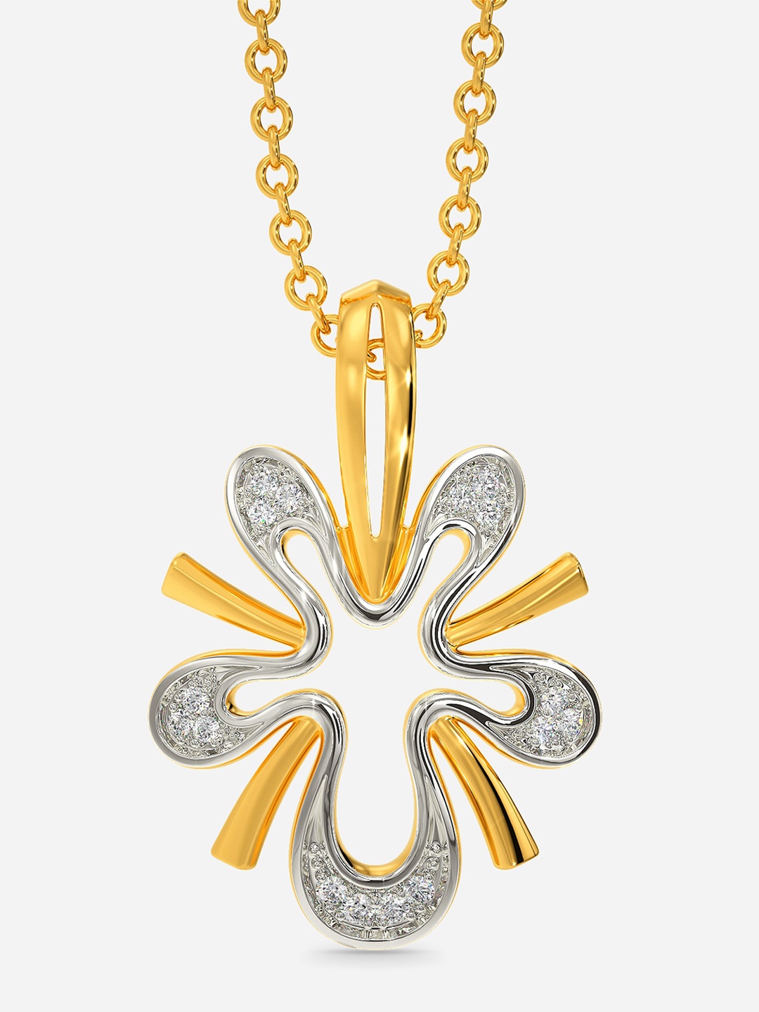 

MELORRA Abstract Beauty Rhodium-Plated 18KT Gold Diamond-Studded Pendant - 2.59 gm