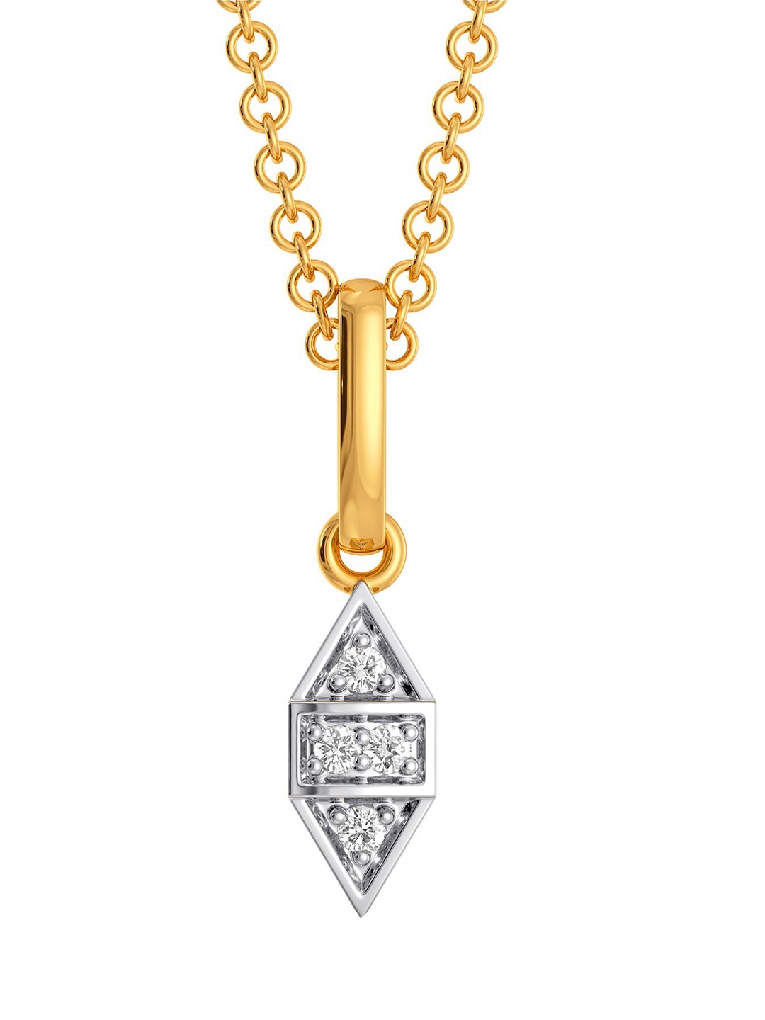 

MELORRA Chequered Twins Rhodium-Plated 18KT Gold Diamond-Studded Pendant - 0.89 gm