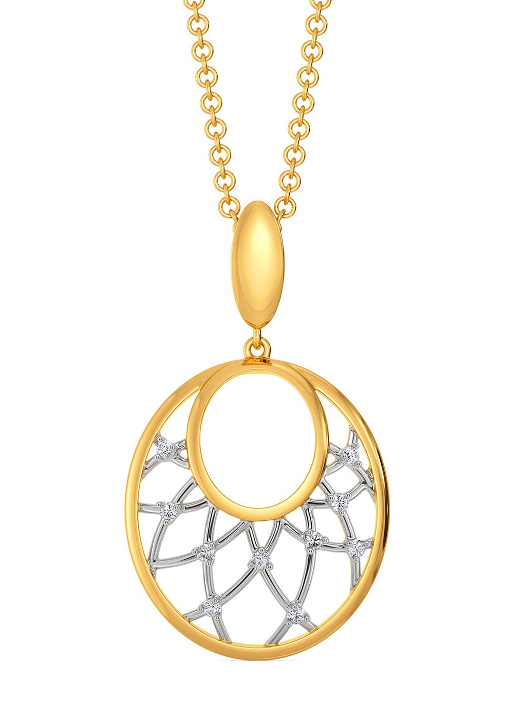 

MELORRA Two to Loops Rhodium-Plated 18KT Gold Diamond Pendant-2.3gm