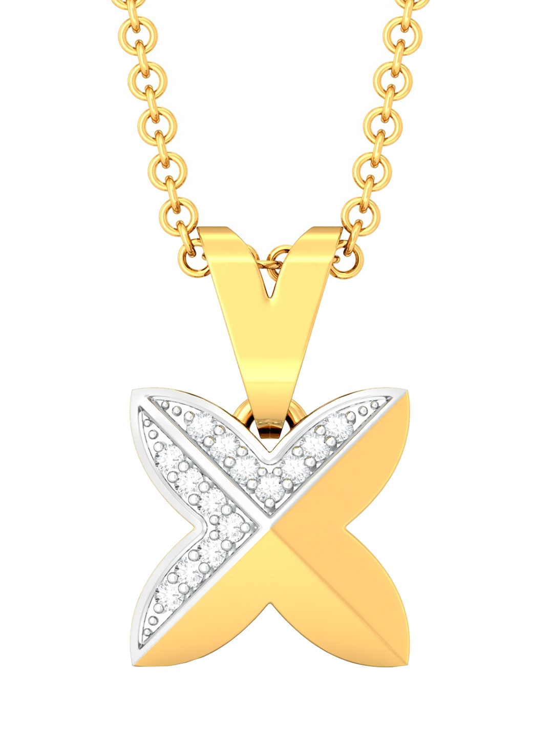 

MELORRA Floral Fyre Diamond-Studded Rhodium-Plated 18KT Gold Pendant- 2.24 gm