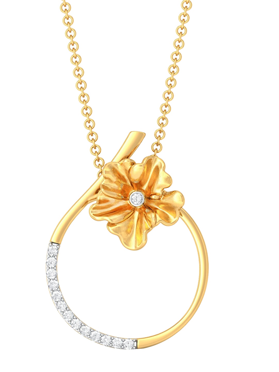 

MELORRA Petite Fleur Rhodium-Plated 18KT Gold Diamond Pendant-2.4gm