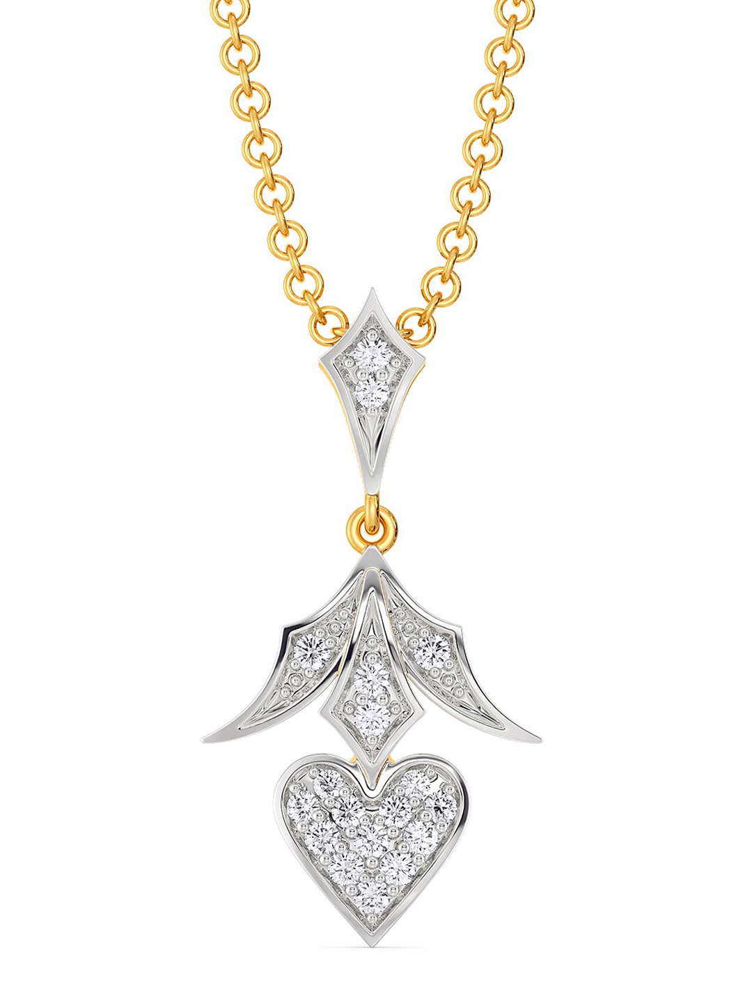 

MELORRA Heart Dcor Diamond-Studded Rhodium-Plated 18KT Gold Pendant- 1.64 gm