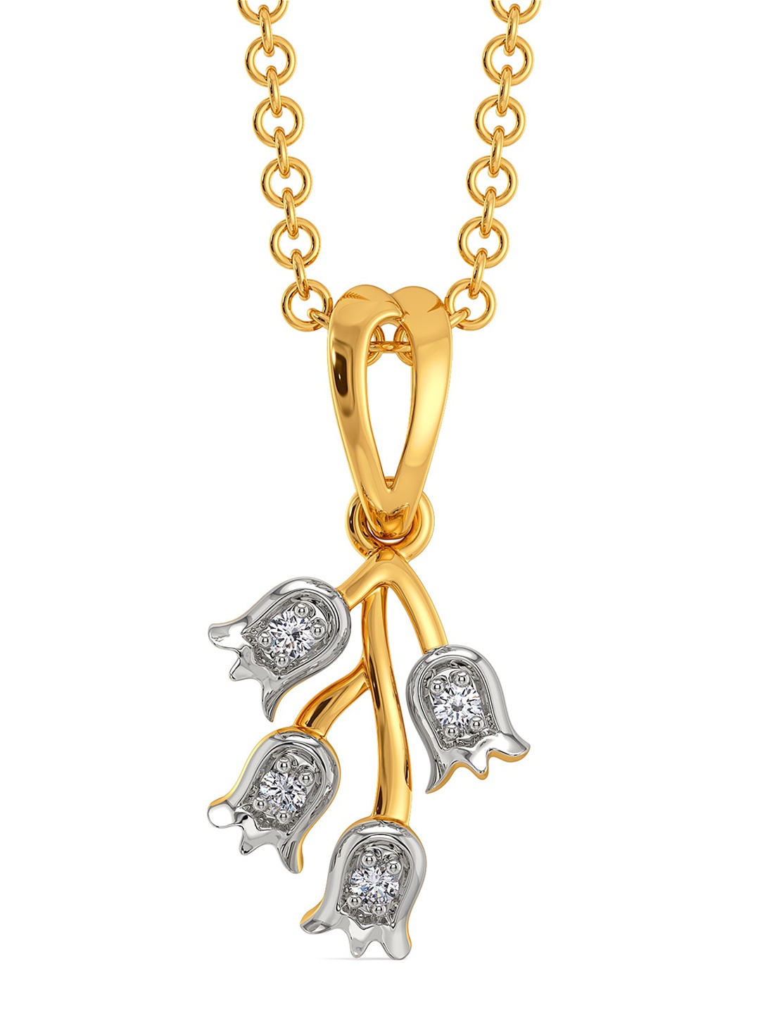 

MELORRA Daffodil Dreams Diamond-Studded Rhodium-Plated 18KT Gold Pendant- 1.45 gm