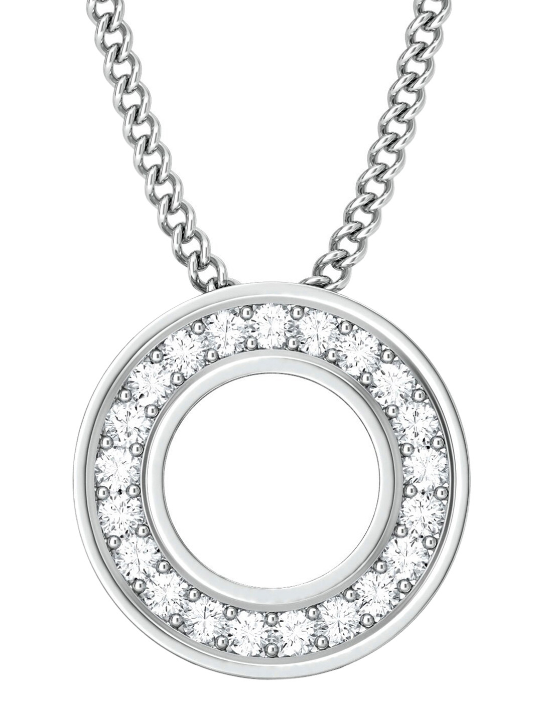 

MELORRA Fine Line Diamond-Studded 18KT White Gold Pendant-1.18 gm, Metallic