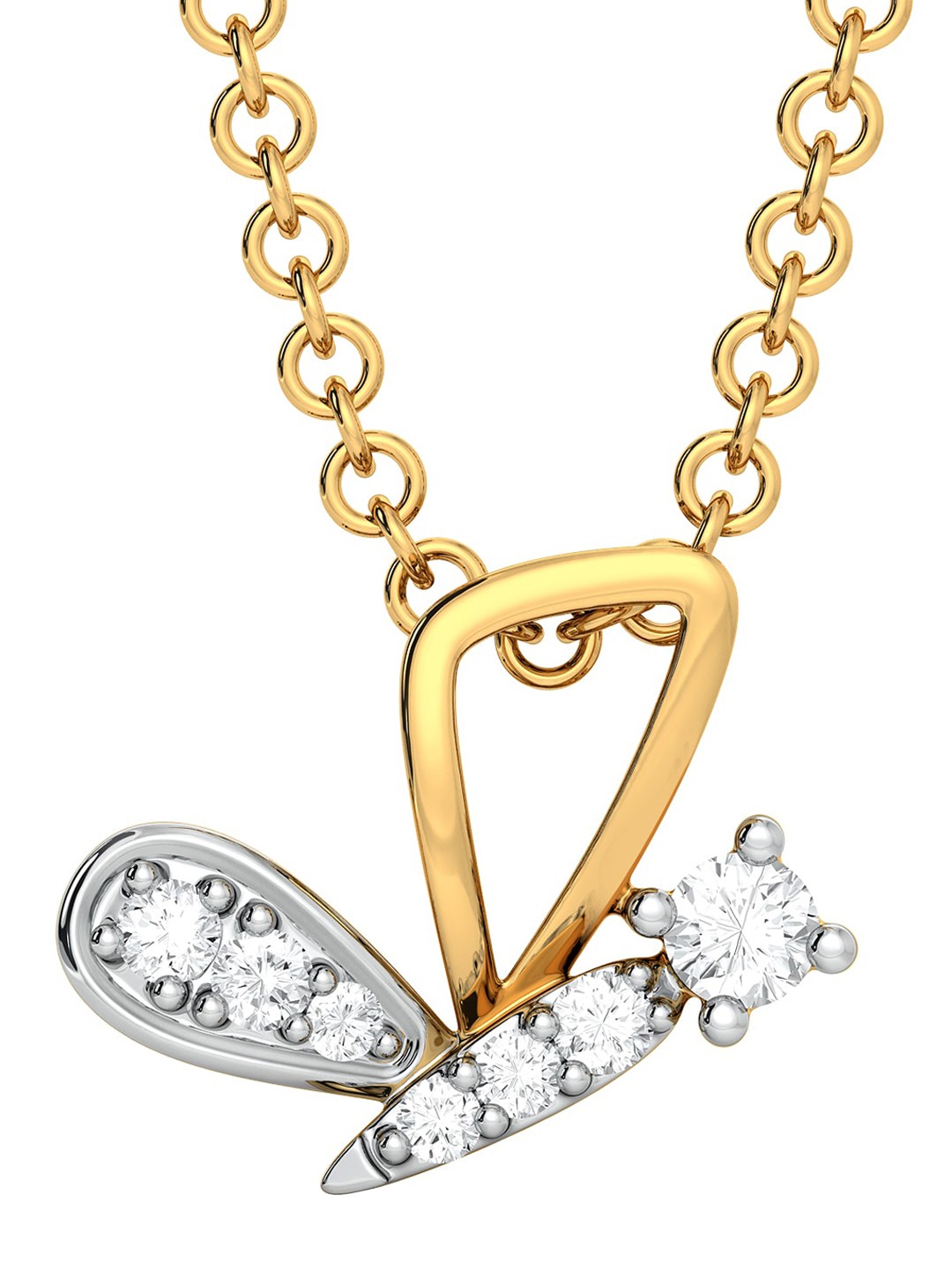 

MELORRA Utter Flutter Diamond-Studded Rhodium-Plated 18KT Gold Pendant- 0.97 gm