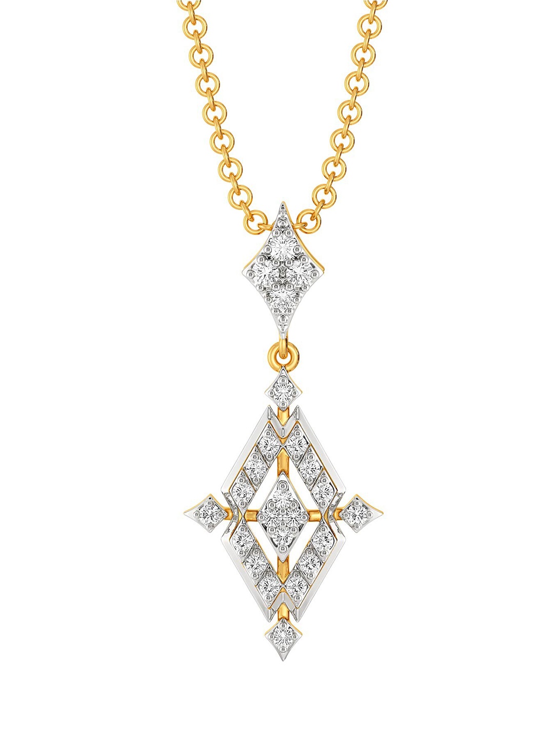 

MELORRA Penchant For Patterns Rhodium-Plated 18KT Gold Diamond Studded Pendant-1.5gm