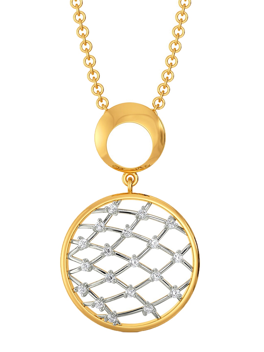 

Melorra Crochet Nets Rhodium-Plated 18KT Gold Diamond Pendant-2.35gm