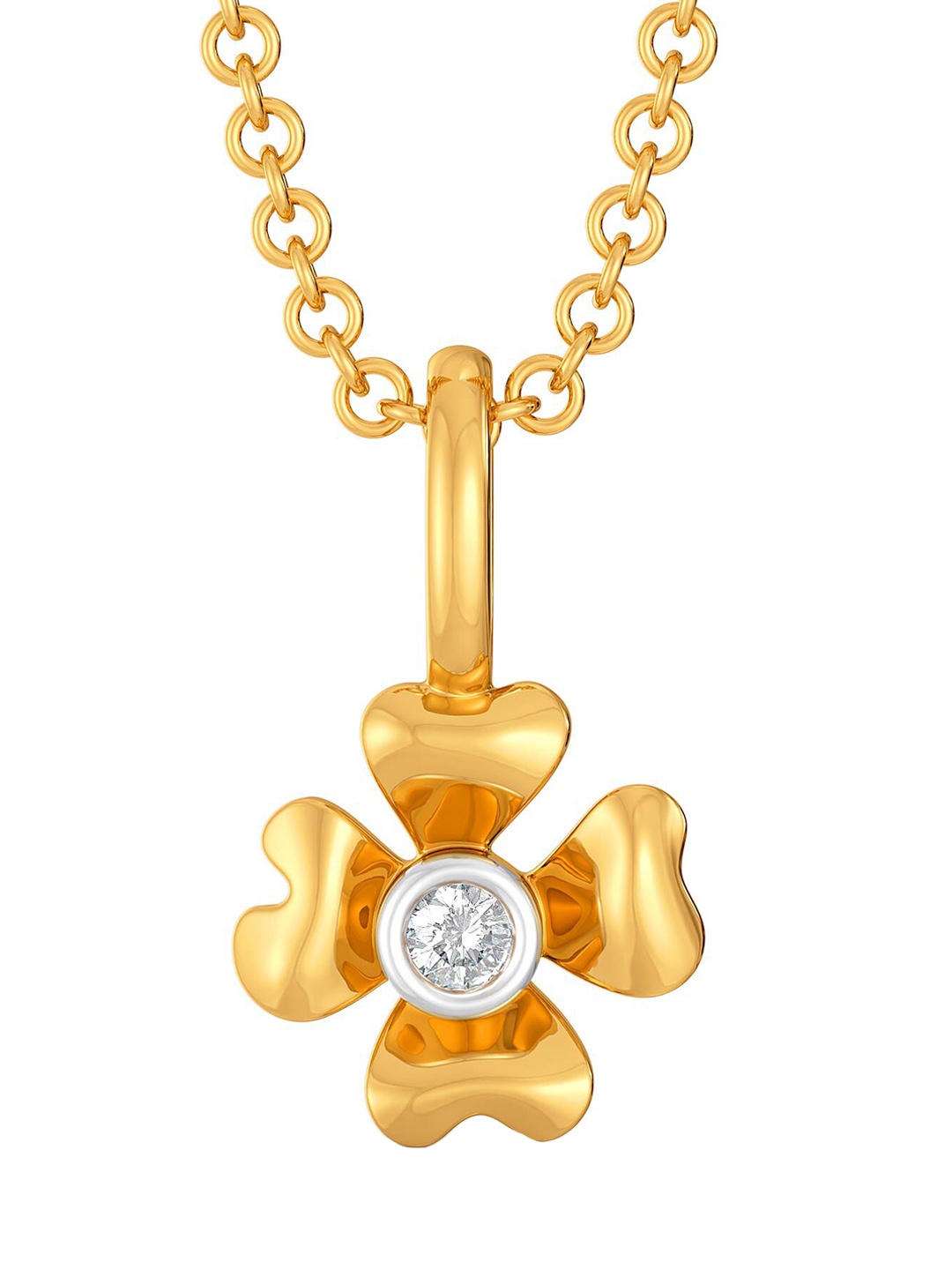 

MELORRA Four-petal Diamond-Studded Rhodium-Plated 18KT Gold Pendant- 0.77 gm