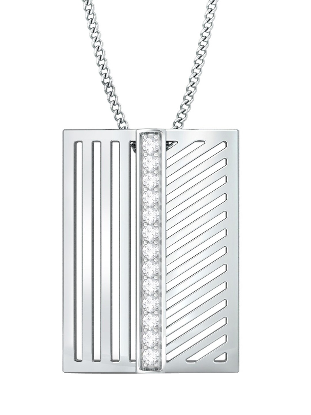 

MELORRA 18KT Stripey Affair Rectangular Shaped White Gold Diamond Pendant-3.66 g