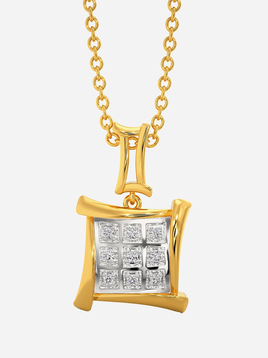 

MELORRA Iconic Detour Diamond-Studded Rhodium-Plated 18KT Gold Pendant- 3.34 gm