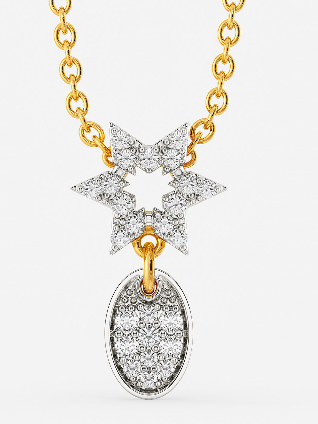 

MELORRA Insignia High Diamond-Studded Rhodium-Plated 18KT Gold Pendant- 1.3 gm