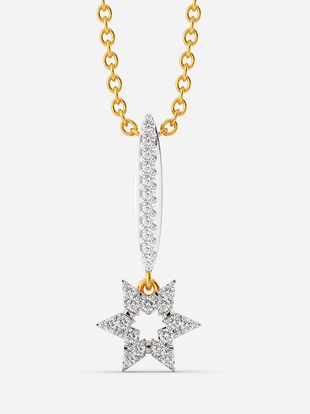 

MELORRA Star Crest Diamond-Studded Rhodium-Plated 18KT Gold Pendant- 1.46 gm