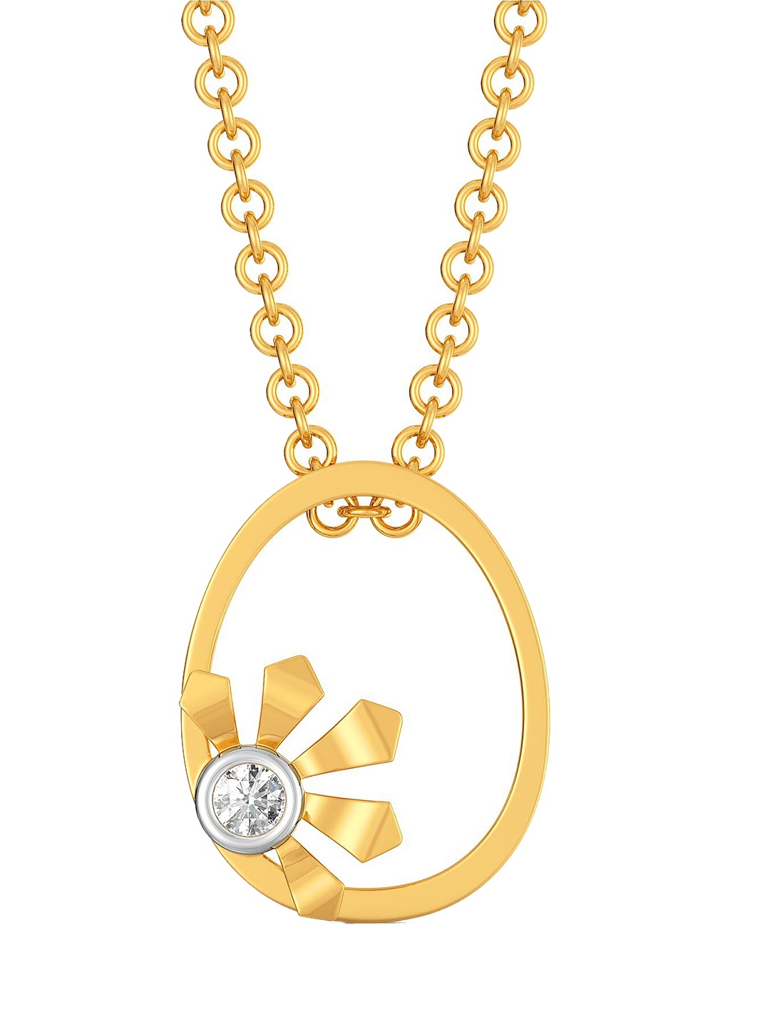 

MELORRA Greek lotus Diamond-Studded Rhodium-Plated 18KT Gold Pendant- 0.87 gm