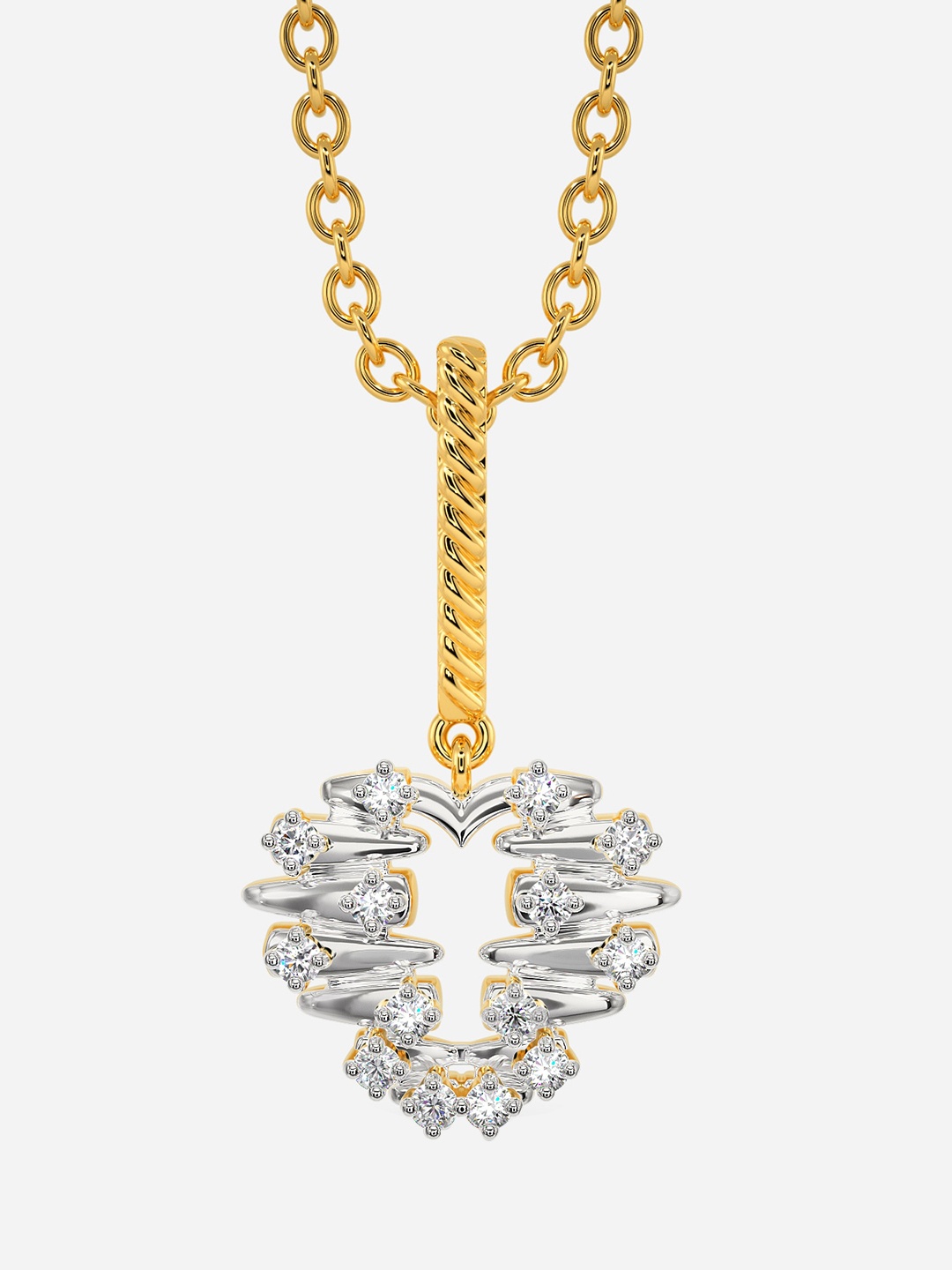 

MELORRA Zip O Heart Diamond-Studded Rhodium-Plated 18KT Gold Pendant- 1.25 gm