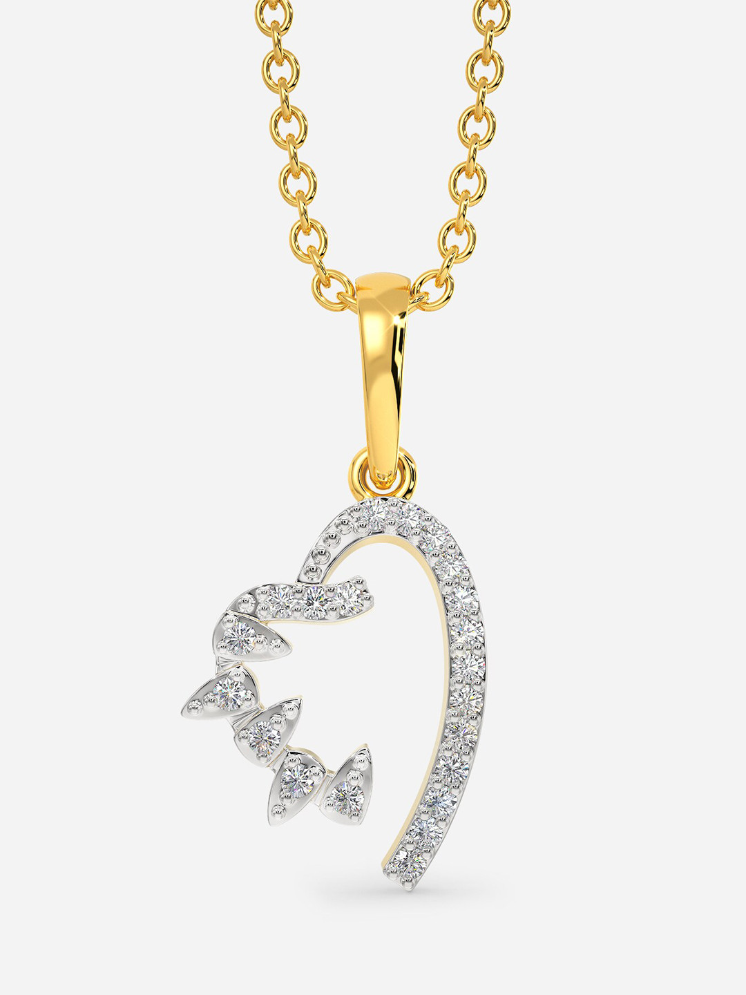 

MELORRA Zippy Heart Diamond-Studded Rhodium-Plated 18KT Gold Pendant- 1.84 gm