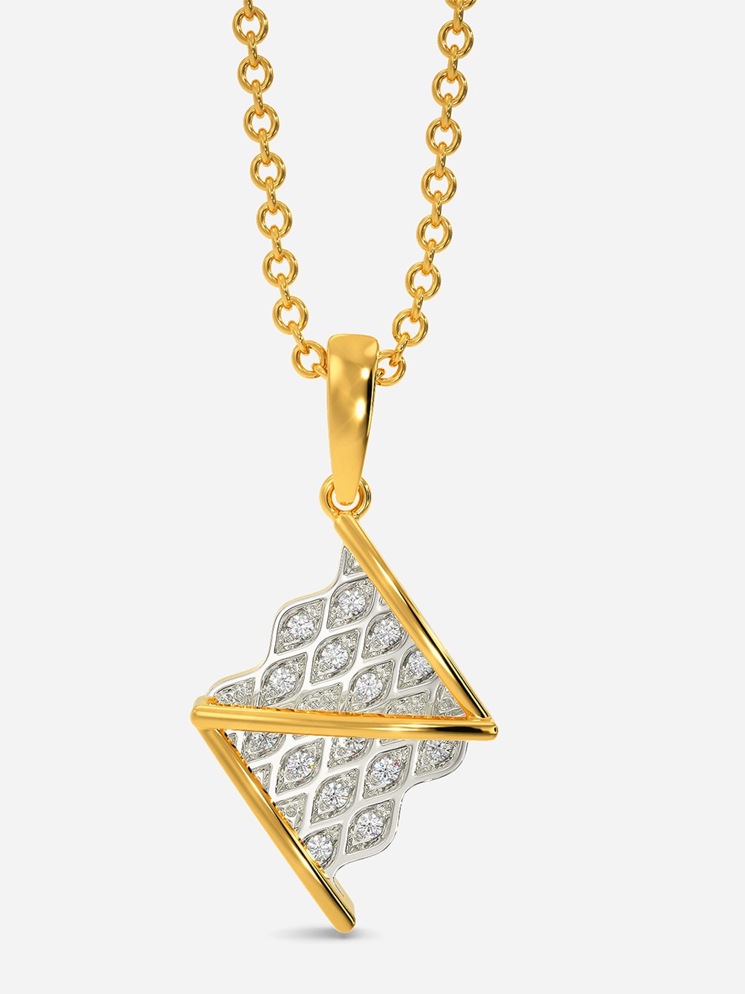 

MELORRA Moss Knit Diamond-Studded Rhodium-Plated 18KT Gold Pendant- 2.62 gm