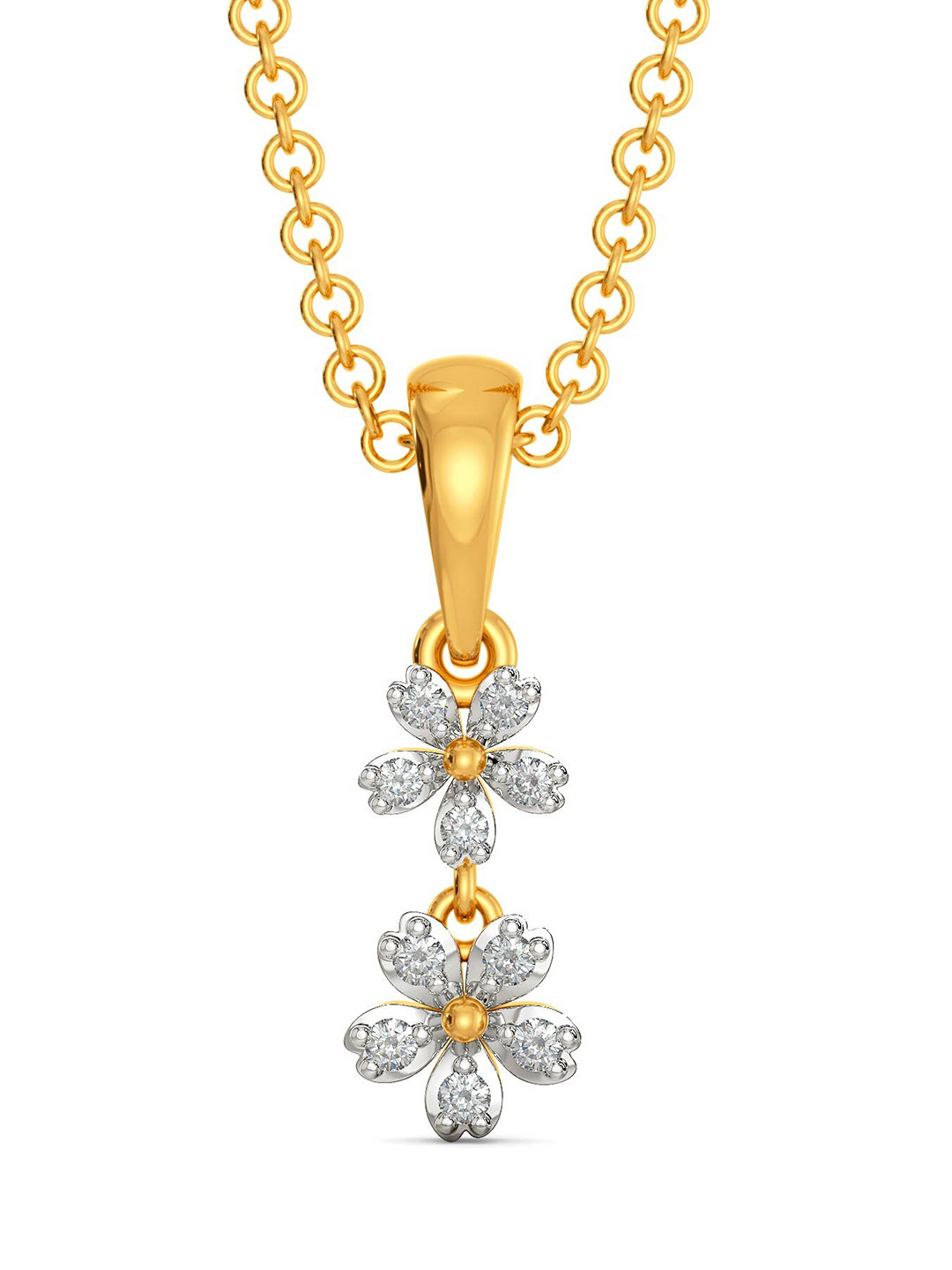 

MELORRA Floral Feels Diamond-Studded Rhodium-Plated 18KT Gold Pendant- 1.05 gm