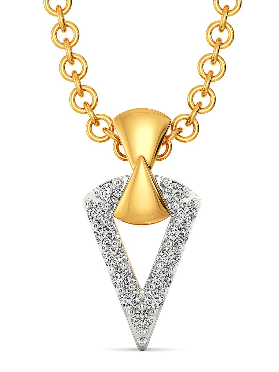 

MELORRA Bow Tousle Diamond-Studded Rhodium-Plated 18KT Gold Pendant- 0.96 gm