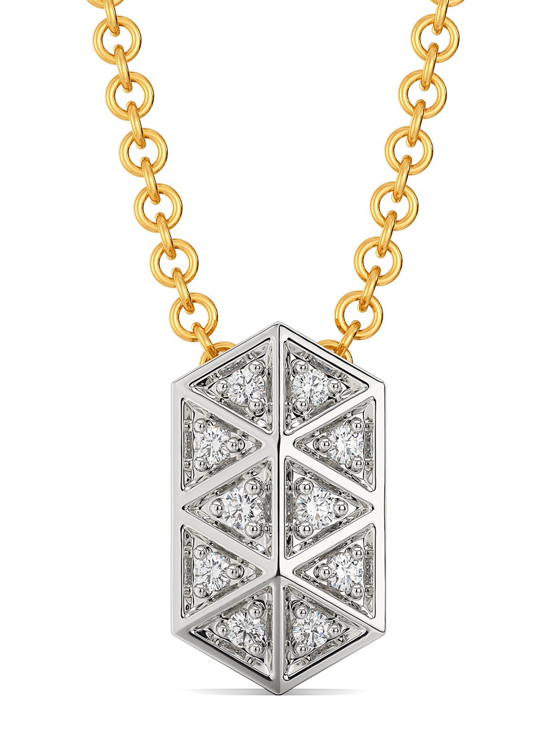 

MELORRA Trinity Checks Diamond-Studded Rhodium-Plated 18KT Gold Pendant- 1.06 gm