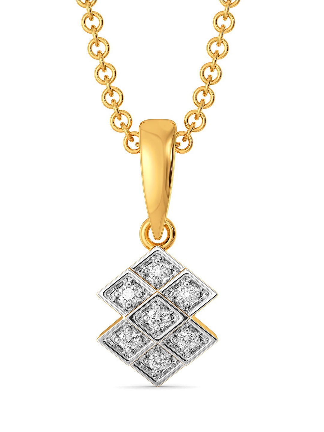 

MELORRA Print O Plaids Diamond-Studded Rhodium-Plated 18KT Gold Pendant-1.13gm